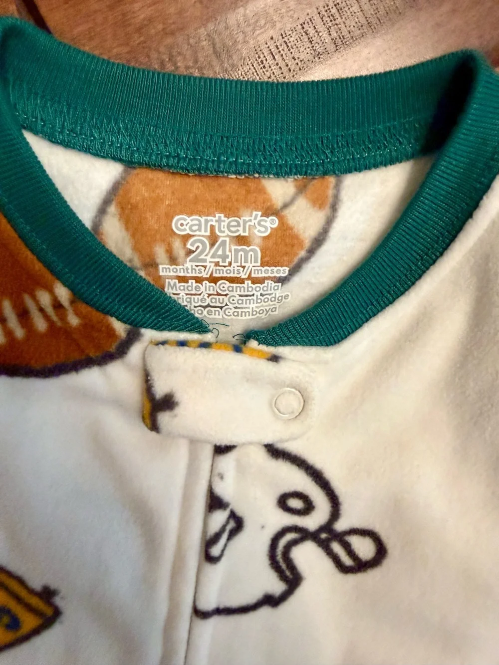 Carter's White Football & Team Print Footed One-Piece Pajamas with Teal Trim